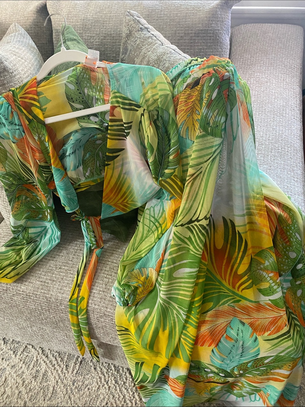 Tropical Leaf Print Two-Piece Skirt Set - Green Multi